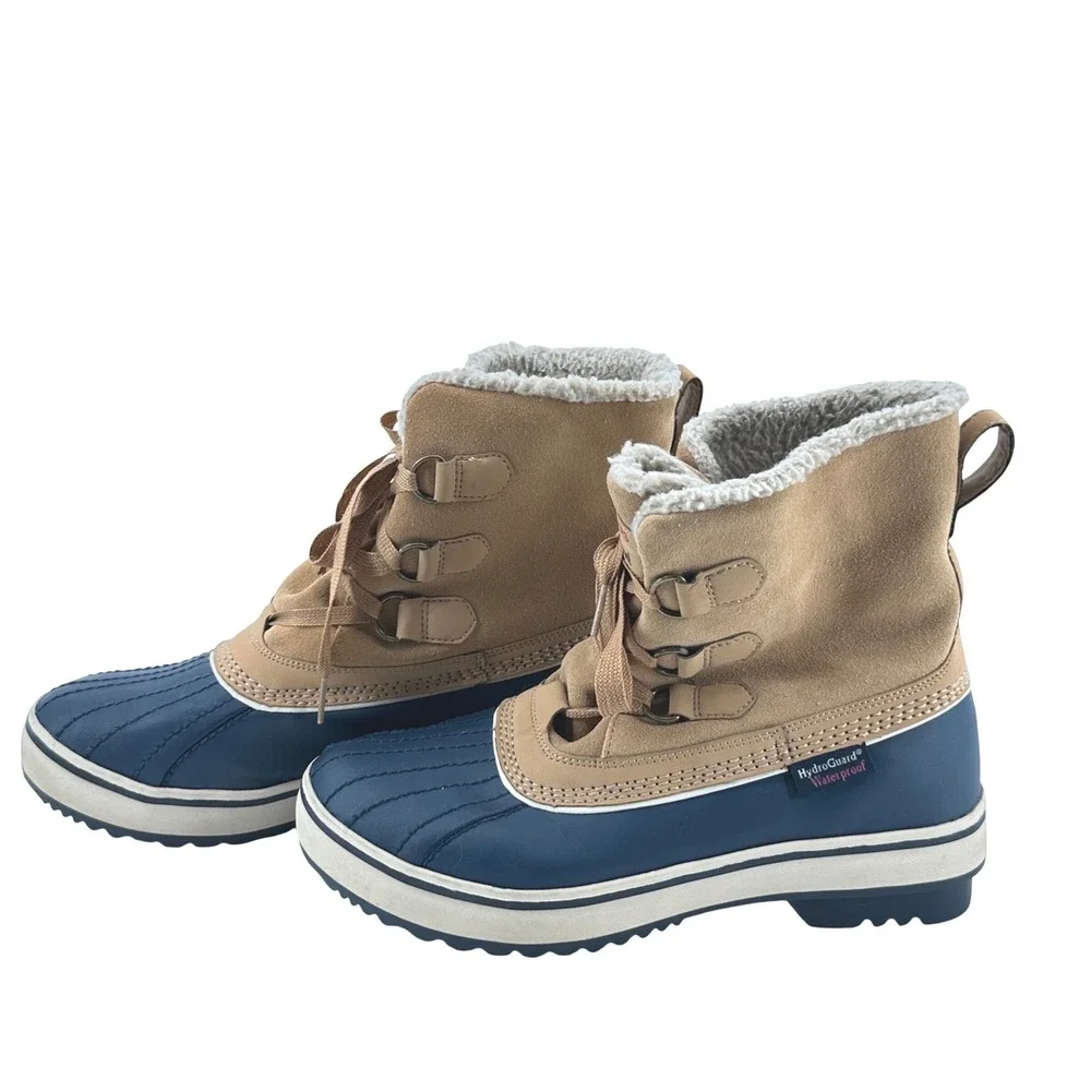 Skechers Outdoor Duck Boots‎ Womens 7.5 Tan Navy Waterproof Thinsulate